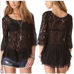 Free people black lace bell sleeve peplum